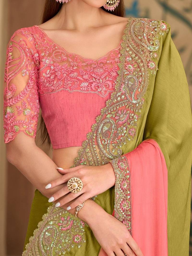 multicolor embellished embroidered tissue heavy work saree