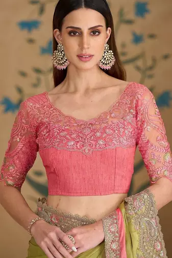 multicolor embellished embroidered tissue heavy work saree