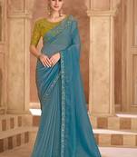 blue embellished embroidered tissue heavy work saree