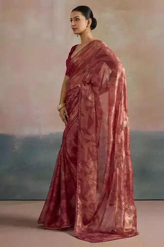 rose women abstract printed pure chiffon sarees