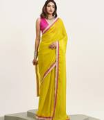 yellow embellished sequinned pure chiffon saree