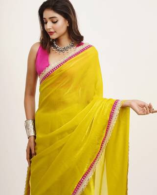 yellow embellished sequinned pure chiffon saree 2