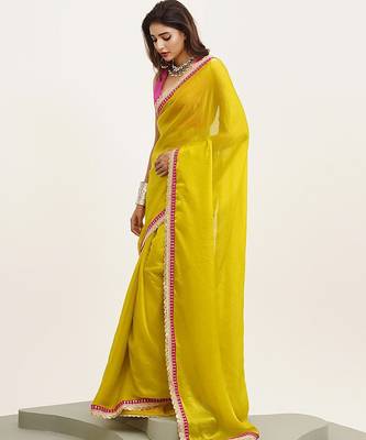 yellow embellished sequinned pure chiffon saree 3