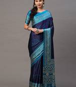 navy_blue navy blue & teal bandhani printed saree