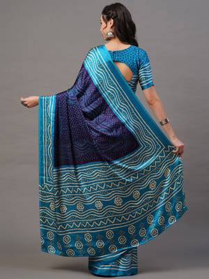 navy_blue navy blue & teal bandhani printed saree 3