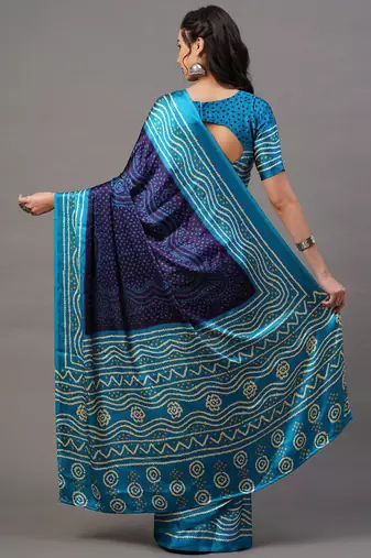navy_blue navy blue & teal bandhani printed saree