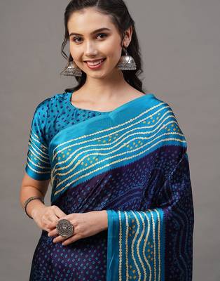 navy_blue navy blue & teal bandhani printed saree 4