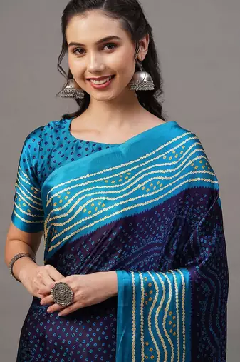 navy_blue navy blue & teal bandhani printed saree