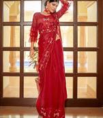 Teal embellished sequinned poly georgette saree