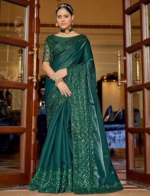 green green embellished embroidered organza saree 1