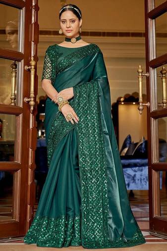 green green embellished embroidered organza saree