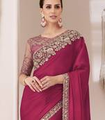pink sequinned pure chiffon saree