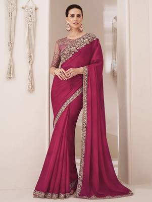 pink sequinned pure chiffon saree 2