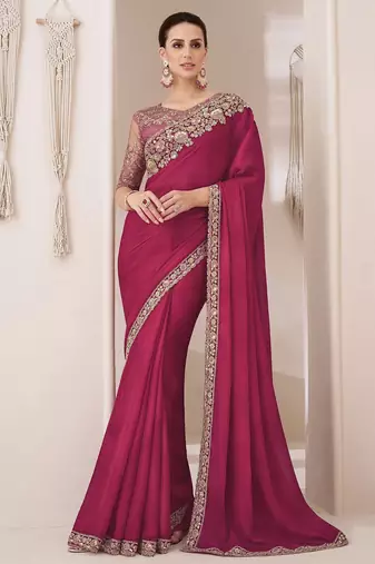 pink sequinned pure chiffon saree