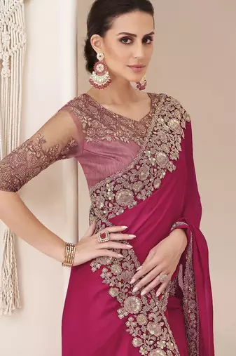 pink sequinned pure chiffon saree