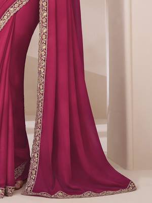 pink sequinned pure chiffon saree 5