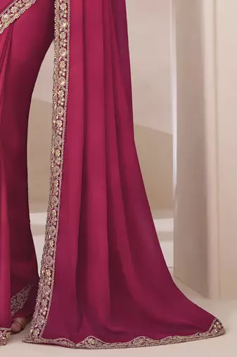 pink sequinned pure chiffon saree