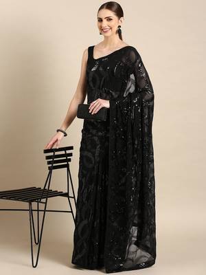 black abstract sequinned saree 1