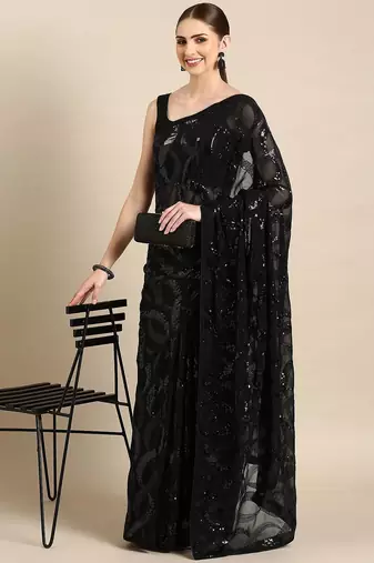 black abstract sequinned saree
