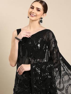 black abstract sequinned saree 2