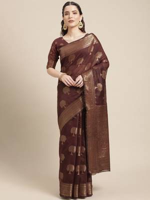 Coral ethnic motifs saree with woven design border 1