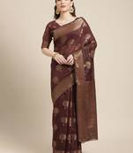 Coral ethnic motifs saree with woven design border
