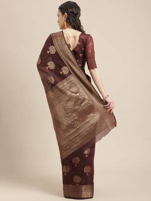 Coral ethnic motifs saree with woven design border 2