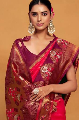 Pink pink woven design banarasi saree