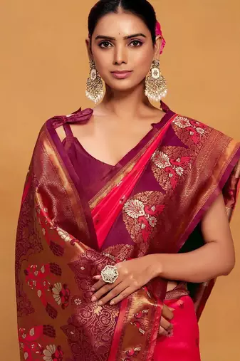 Pink pink woven design banarasi saree