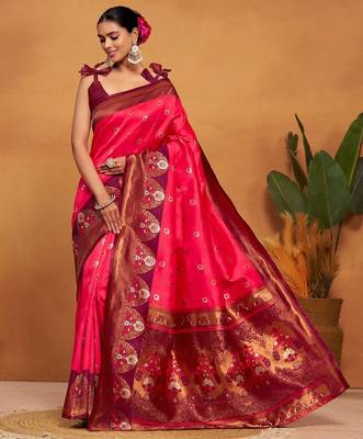 Pink pink woven design banarasi saree 2