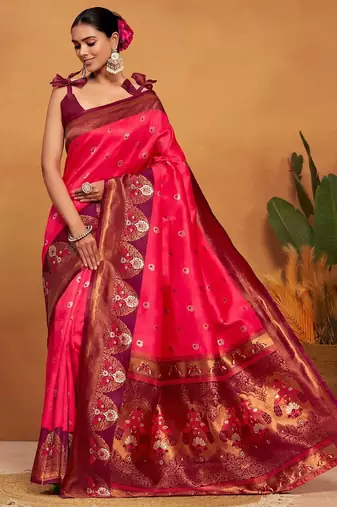 Pink pink woven design banarasi saree