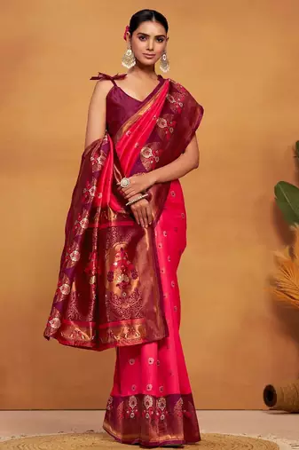 Pink pink woven design banarasi saree