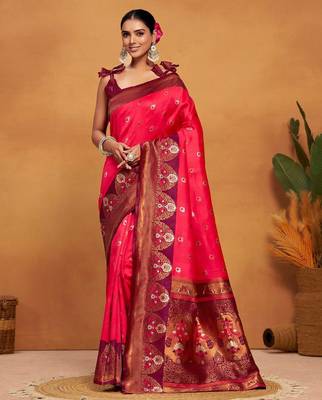 Pink pink woven design banarasi saree 5