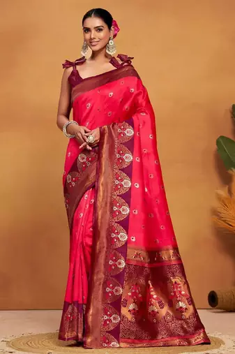Pink pink woven design banarasi saree