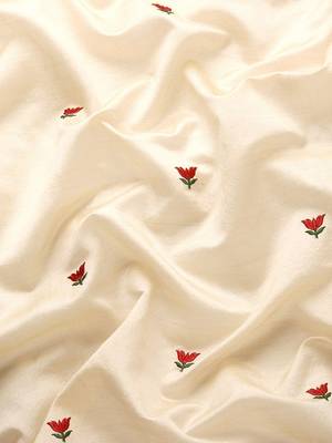 cream cream & pink floral embroidered assam silk cotton banarasi saree 5