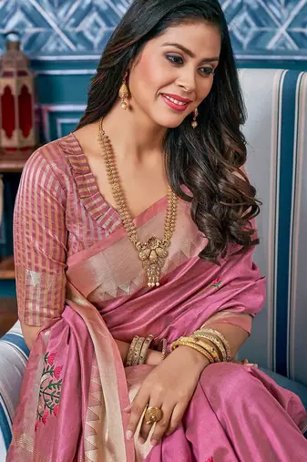 pink pink & gold toned floral embroidered assam silk cotton zari banarasi saree