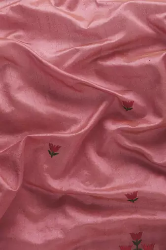 pink pink & gold toned floral embroidered assam silk cotton zari banarasi saree