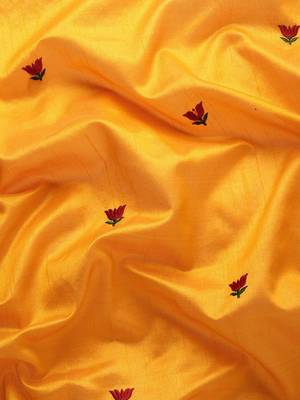 yellow yellow & red floral embroidered assam silk cotton banarasi saree 5