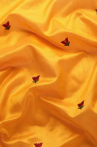 yellow yellow & red floral embroidered assam silk cotton banarasi saree