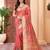 peach peach & red floral embroidered assam silk cotton banarasi saree