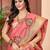 peach peach & red floral embroidered assam silk cotton banarasi saree