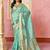 turquoise turquoise blue & red floral embroidered assam silk cotton banarasi saree