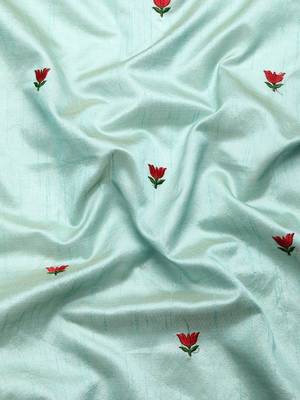 turquoise turquoise blue & red floral embroidered assam silk cotton banarasi saree 5