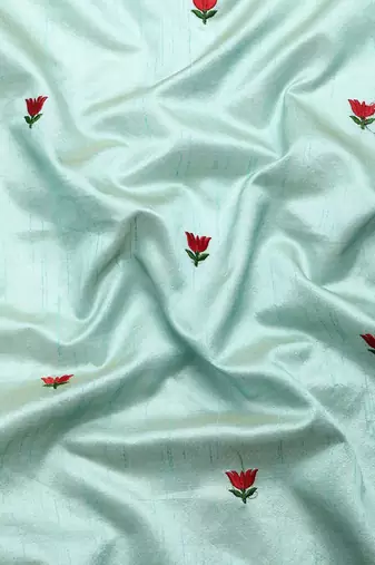 turquoise turquoise blue & red floral embroidered assam silk cotton banarasi saree