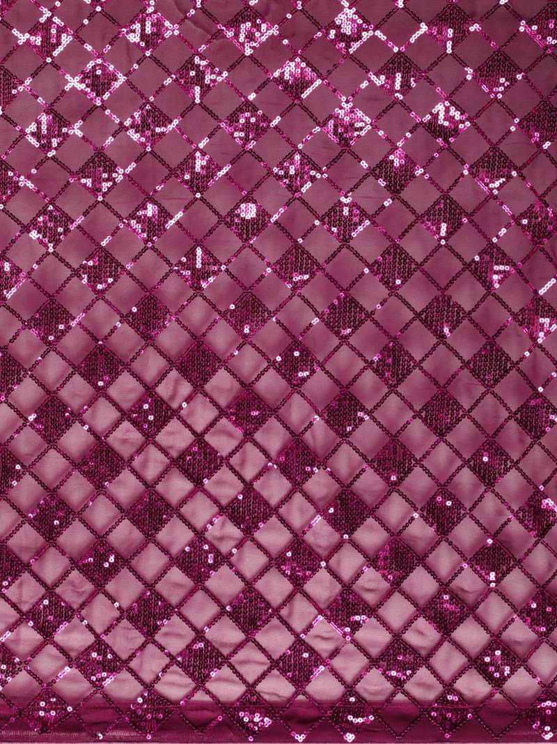 magenta checked embellished sequinned heavy work saree