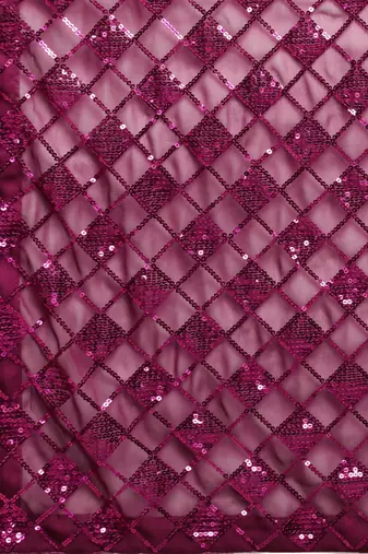 magenta checked embellished sequinned heavy work saree