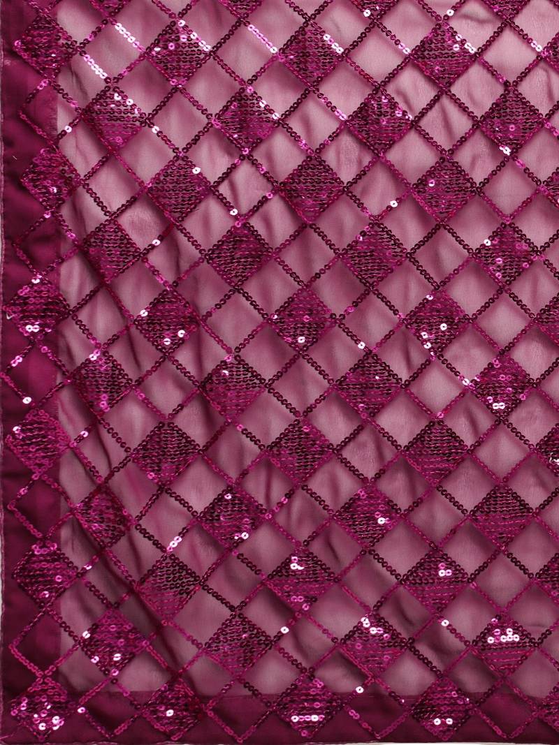 magenta checked embellished sequinned heavy work saree
