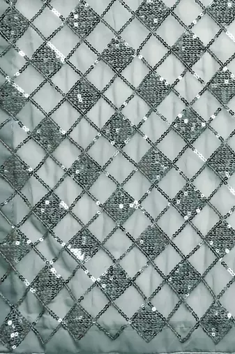 grey checked embellished sequinned heavy work saree