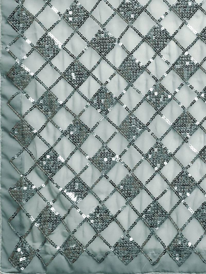 grey checked embellished sequinned heavy work saree