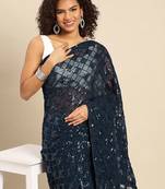 Red satin embellished detail saree with blouse piece